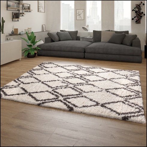 Hochflor Teppich | Gemütlicher Teppich für Wohnzimmer, Esszimmer, Schlafzimmer oder Kinderzimmer | Creme